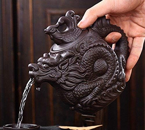 Authentic Yixing Teapot Dragon and Phoenix Tea Pot Big Capacity Purple Clay Tea Set Kettle Kung Fu Teapot (Black)