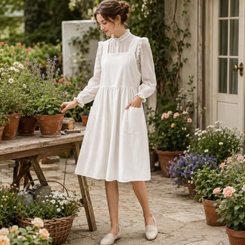 Uaussi Cotton Linen Apron Cross Back Work Apron for Women with Pockets Pinafore Dress X Cross Halter Apron for Chef Gardening - Image 5