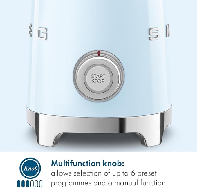 SMEG Retro 50's Style Milk Frother with 2 Disks 6 Preset Programs Hot or Cold Frothing and Induction Heating (Pastel Blue)