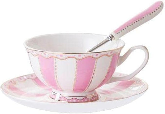Bone China Pink Tea Cup with Saucer Spoon 3 Piece Set（7oz） Cappuccino Cups, Coffee Cups, Tea Cup Set, British Coffee Cups, Porcelain Tea Set, Latte Cups, Mother's Day Gift