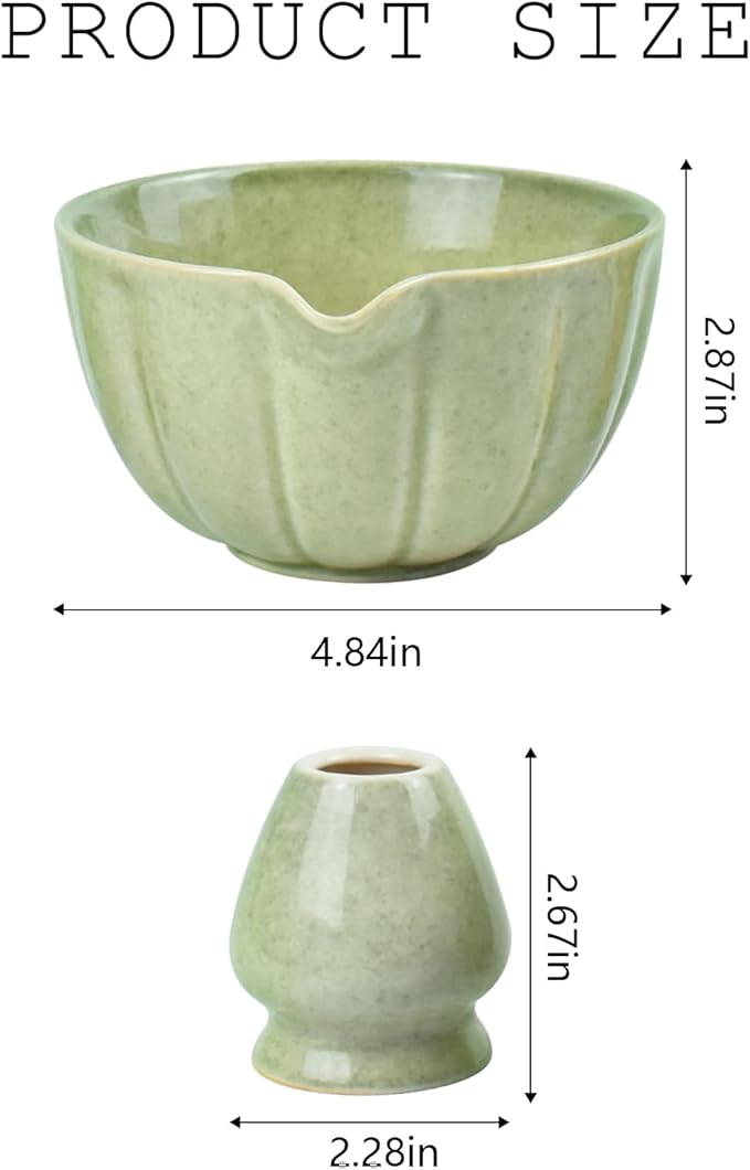 Artcome Matcha Bowl with Pouring Spout and Whisk Holder Set – Premium Ceramic Matcha Tea Bowl with Convenient Spout and Bamboo Whisk Stand for Traditional Japanese Tea Ceremony