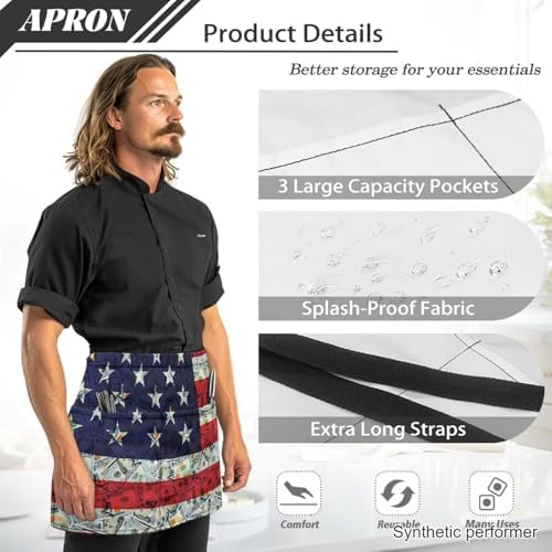 Server Apron with 3 Pockets 13 Inch Short Half Waist Aprons Waterproof Cooking Aprons for Women Men - Image 6