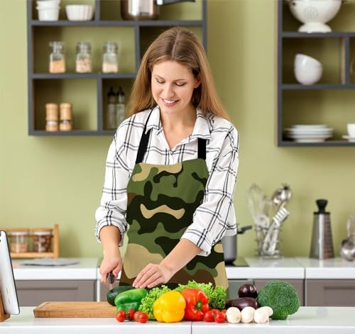 Beige Black Brown Camouflage Bib Apron with Adjustable Neck for Men Women,Suitable for Kitchen Cooking Chef Grill Bistro BBQ Apron - Image 5