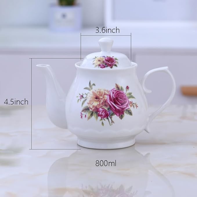 123Arts Teapot, Flower Teapot, Ceramic Tea Pot, Tea Pot for Home Office,750ml