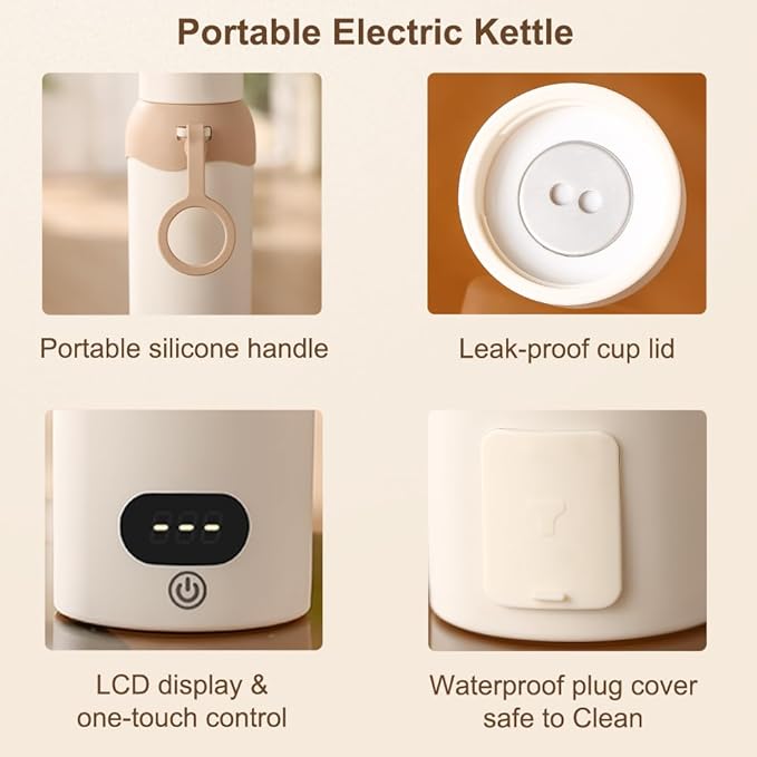 Travel Electric Tea Kettle 316 Stainless Steel, Small Portable Hot Water Kettle with 6 Temperature Control & Automatic Shut Off, 450mL Cute Tea Pot(USB for Warming)