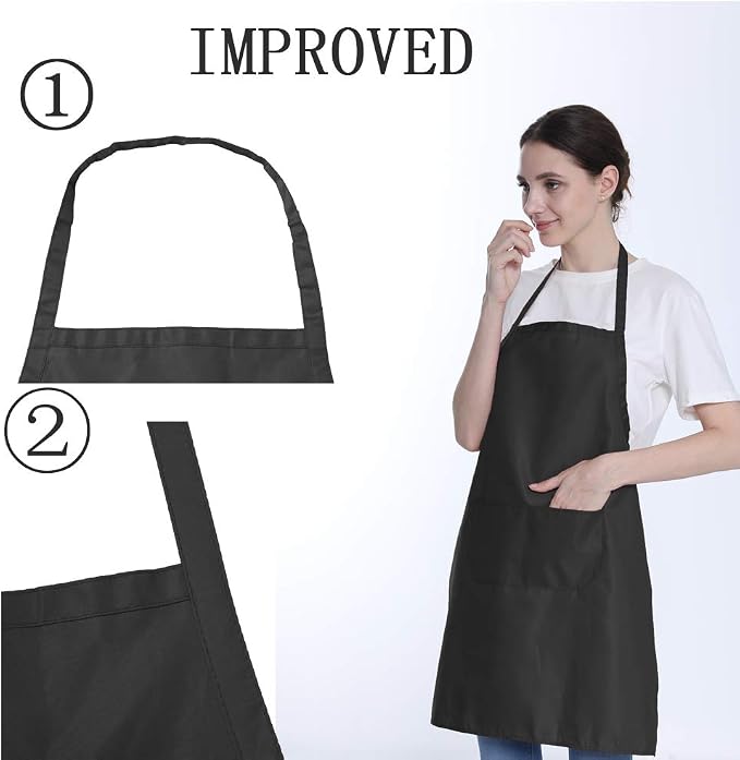 Total 6PCS Black Apron for Wowen Adult Unisex with 2 Pockets-Chef Cooking Baking Kitchen Restaurant Crafting Painting Party Aprons - Image 2