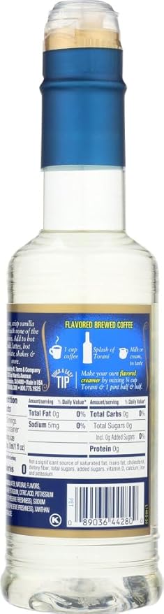 Torani Vanilla Flavored Syrup, Sugar Free, Kosher, 12.7 Fluid Ounces (Pack Of 4)