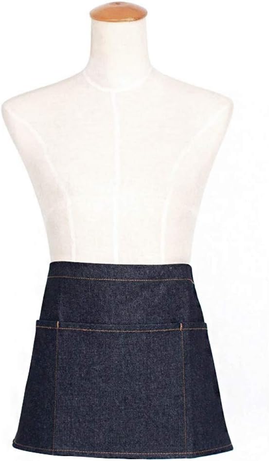 Unisex Apron Black Denim Short Apron with 3 Large Pocket Waist Apron for Waiter, Bartender, Barista - Image 2
