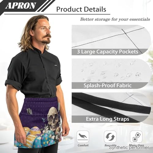 Server Apron with 3 Pockets 13 Inch Short Half Waist Aprons Waterproof Cooking Aprons for Women Men - Image 6