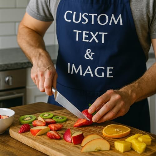 Custom Apron Women Men with Pockets Personalized Name Logo Cooking Aprons | Customizable Full Length Cotton Twill, Add Any Text Photo or Business Logo, Two Deep Pockets, 14 Colorways - Image 4