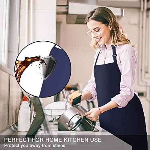 Jubatus 4 Pack Bib Aprons with 2 Pockets Cooking Chef Kitchen Apron for Women Men, Navy Blue - Image 3