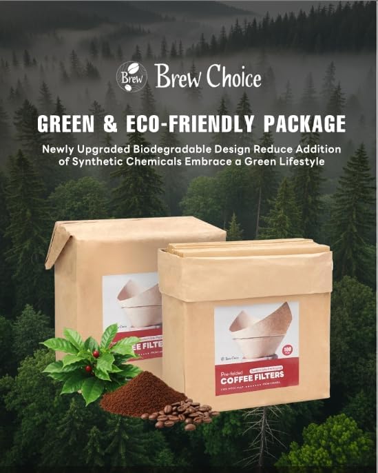 100ct Pre-folded Unbleached Cone Coffee Filters, Upgraded 30% Thicker Natural Paper for Pure Taste, Compatible with Chemex Pour-Over Coffee Makers