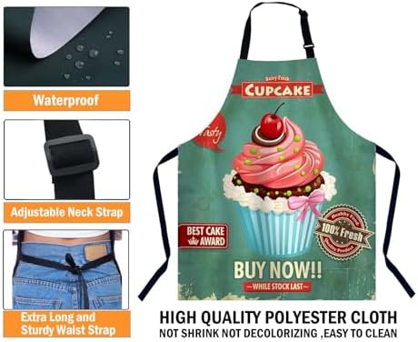 Vintage Cupcake Chefs Apron, Cooking and Baking Apron for Men and Women, Kitchen Apron, Butchers Apron, BBQ & Catering Bibs - Image 3