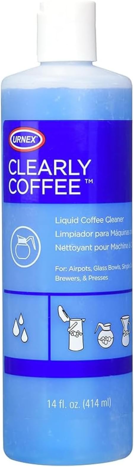 Urnex Clearly Coffee Pot Cleaner 14 Ounce (Made in the USA) French Press Liquid Cleaner for Glass Bowls Airpots Satellite Brewers and Thermal Servers Removes Coffee Oils by Urnex