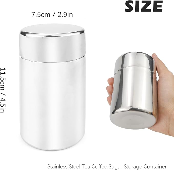 Tea Tin Canister, Storage Cup, Stainless Steel Storage Container with Airtight Double Lids, Kitchen Cup for Tea Coffee Sugar Seasoning Storage (Small)