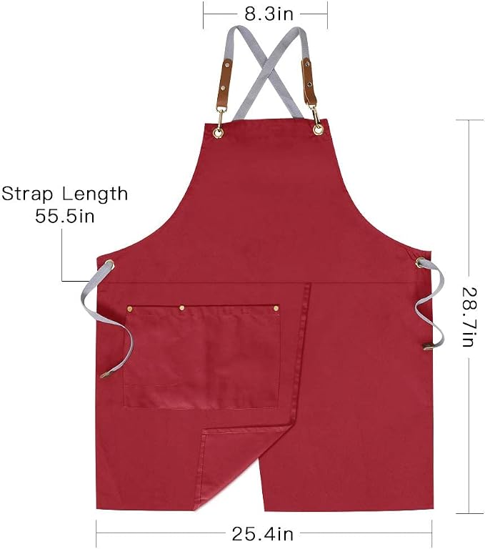 Crossback Apron with Pockets, Apron with Adjustable Straps | Pockets x2, Adjustable & Removable Straps, Canvas, Unique Split Apron for Ceramics, Home, Kitchen, Restaurant,M-XXL (Red) - Image 8