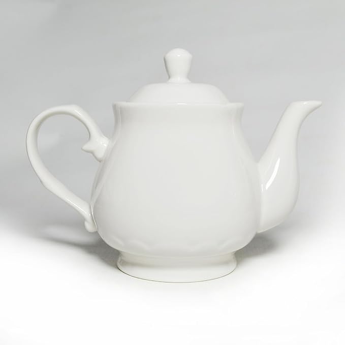 White Porcelain Teapot Set of 4, Small Lotus Tea Pot Coffee Tea Water Pot Vintage Ceramic Gooseneck Kettle (4 * 14oz)