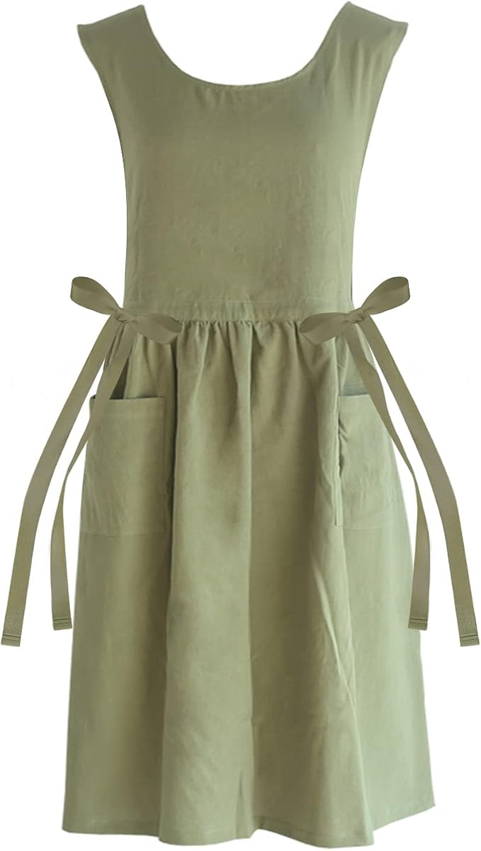 Premium Plus Size Apron with Pockets Adjustable Waistline Bib Apron,Soft Cotton Blend Apron Pinafore Dress for Baking Cooking Gardening(XL,Green) by KKTOCHVC