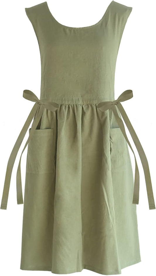 Premium Plus Size Apron with Pockets Adjustable Waistline Bib Apron,Soft Cotton Blend Apron Pinafore Dress for Baking Cooking Gardening(XL,Green) by KKTOCHVC