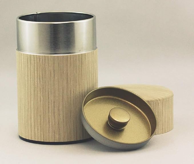 Natural Wood Tea Tin Canister : Oak/Long 3.5oz (100g), Japan
