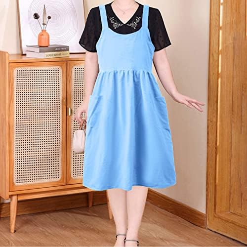 Uaussi Cotton Linen Apron Cross Back Work Apron for Women with Pockets Pinafore Dress X Cross Halter Apron for Chef Gardening - Image 5
