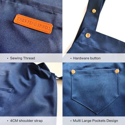 Chef Apron Bib Apron with 2 Large Pockets Adjustable Neck Strap Kitchen Apron Cooking Apron Stripes Baking Apron - Image 4