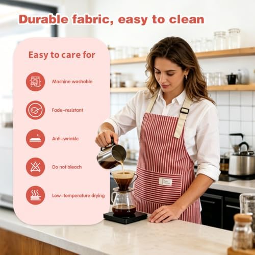 Chef Apron Bib Apron with 2 Large Pockets Adjustable Neck Strap Kitchen Apron Cooking Apron Stripes Baking Apron - Image 3