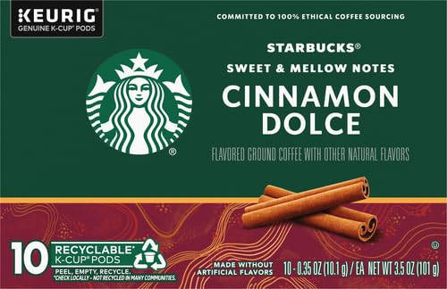 Starbucks K-Cup Coffee Pods, Cinnamon Dolce Flavored Coffee, Naturally Flavored, 100% Arabica, 1 box (10 pods) (Pack of 2)