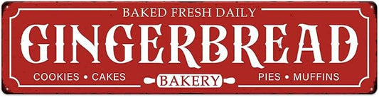 Gingerbread Bakery Metal Sign Cookies Cakes Pies Muffins Christmas Vintage Tin Hanging Plaque for Home Kitchen Patio Yard Office Cafe Coffee Bar Front Door Wall Decor Novelty Gift 16" x 4" by SCAZOMV