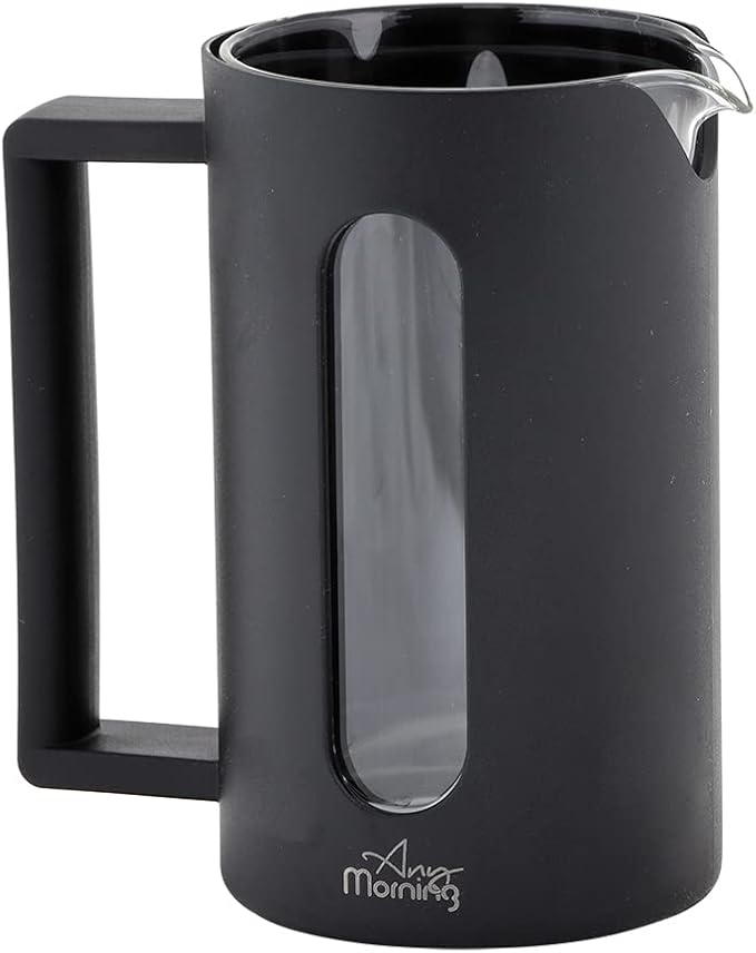 Any Morning Coffe Maker, Stainless Steel Borosilicate Glass French Press, Tea Press for Loose Tea, BPA Free, Heat Resistant Durable, Easy to Clean, 20 oz, Black