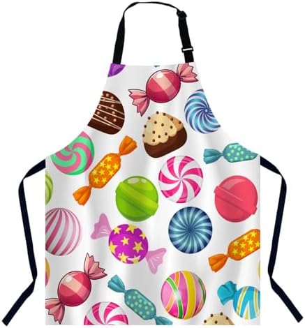 Sweet Candies Kitchen Apron for Women Men, Unisex Adjustable Cooking Apron, Waterproof Apron for Home Kitchen, Restaurant, Coffee House by Unknown