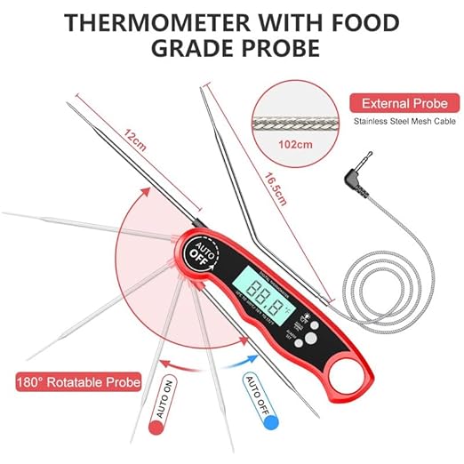 Meat Thermometer Digital, Instant Read Food Thermometer with Dual Probe, Backlight LCD Display, Calibration Function, Kitchen Accessories for BBQ Grill, Gift for Men Birthday, Dad & Mom