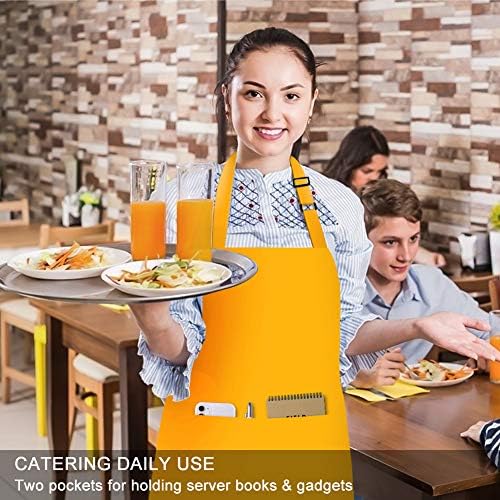 Jubatus 2 Pack Bib Aprons with 2 Pockets Cooking Chef Kitchen Apron for Women Men, Yellow - Image 5