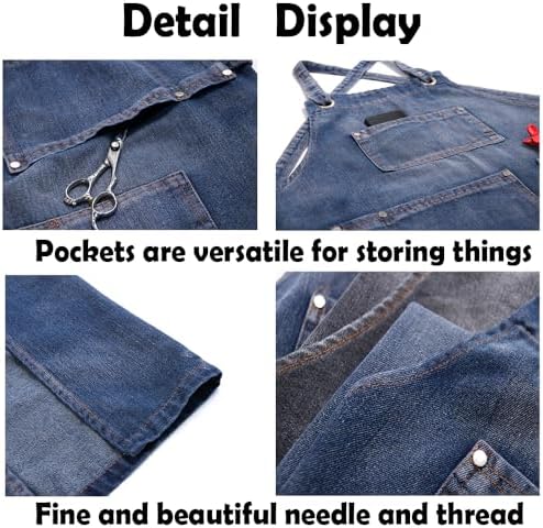 Denim Apron with Big Pockets Adjustable Cooking Apron Jean for Hair Stylist Gardening Craftsmen Barista Hairdresser - Image 5