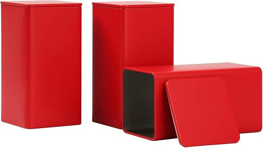 Square Tin Can Empty Cube Steel Box Storage Container kit 65mm Series for Treats, Gifts, Favors, Loose Tea, Coffee and Crafts, Red, 3L