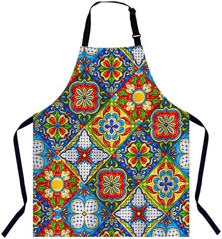 Mexican pattern,Ethnic mosaic patchwork mandala Apron Adjustable Neck Bib Apron for Men Women,Suitable for Kitchen Cooking Waitress Chef Apron by Unknown