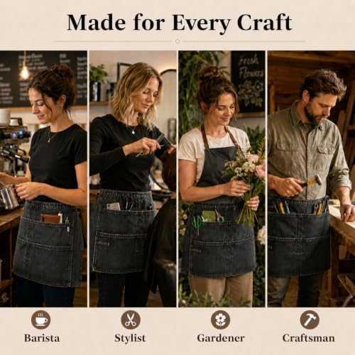 Denim Apron, Waist Apron with Pockets and Adjustable Long Ties - Image 6