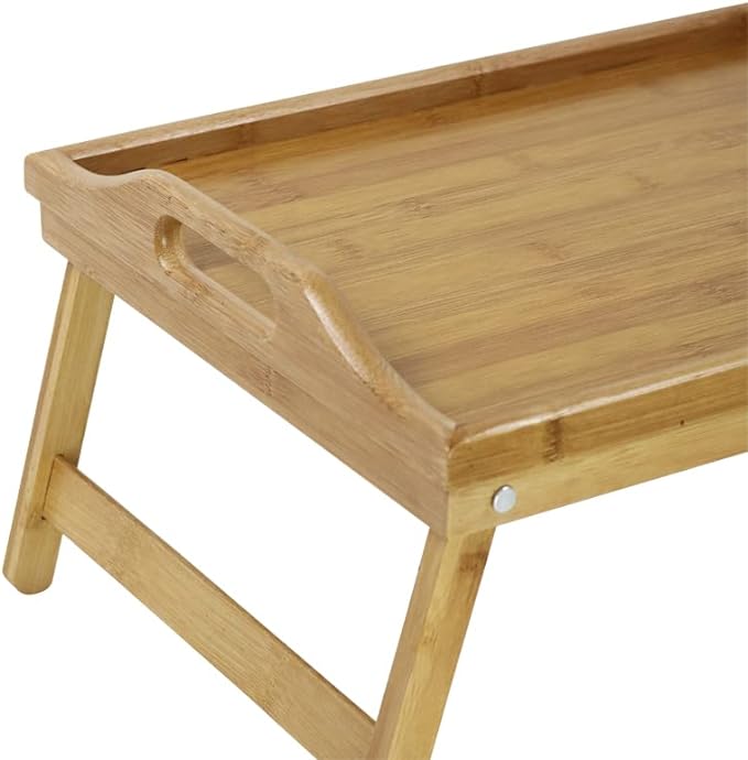KKTONER Bamboo Bed Table Tray Breakfast Tray with Folding Legs Bed Tray for Eating and Laptop Serving Trays for Bedroom Snack Tray Bed Table Drawing Table (40)