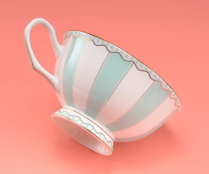 Bone China Tea Cup Set with Saucer Spoon - 3 Piece Set (7oz) - Cappuccino & Latte Cups - Mother's Day Gift