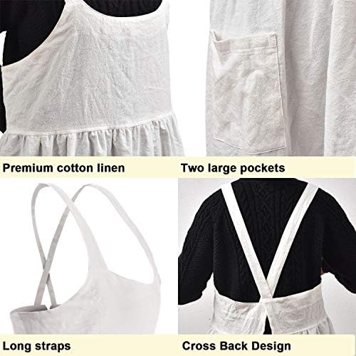 Uaussi Cotton Linen Apron Cross Back Work Apron for Women with Pockets Pinafore Dress X Cross Halter Apron for Chef Gardening - Image 2