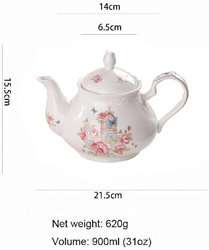 YBK Tech Strengthen Porcelain Coffee Pot Ceramic Teapot- Pink Rose (Teapot)