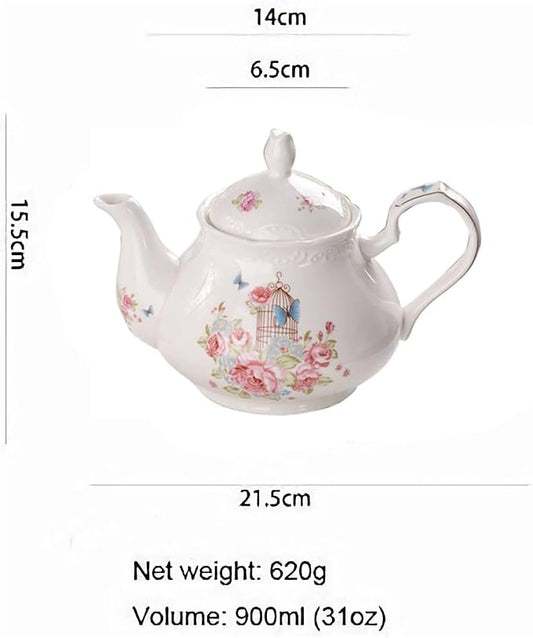 YBK Tech Strengthen Porcelain Coffee Pot Ceramic Teapot- Pink Rose (Teapot)