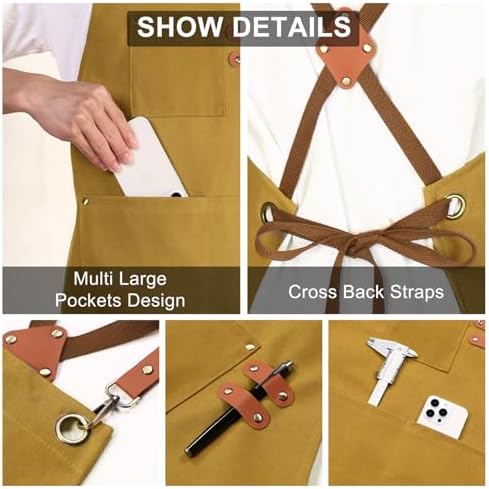 ZOMAO Chef Apron for Women Men with Large Pockets, Cotton Canvas Cross Back Waterproof Work Aprons for Kitchen Cooking Bib - Image 6