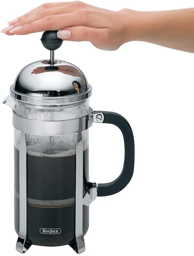 BonJour Coffee Stainless Steel French Press with Glass Carafe, 33.8-Ounce, Monet, Black Handle
