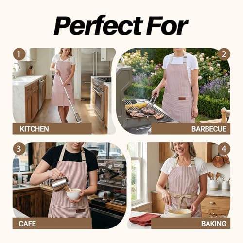 2Pack Adjustable Kitchen Apron for Women Men with 2 Pockets???Cotton-Polyester Blend Bib Aprons for Cooking,Baking - Image 7