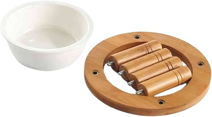 Elevated Cat Bowl Ceramic Bowl Feeder Bamboo Wood Stand Whisker Water Assembly Suitable for Indoor Feeding Pet Owne, 16.2cmx16.2cmx8.8cm