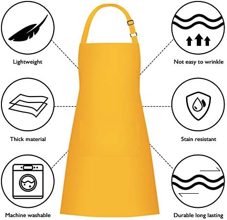 Jubatus 2 Pack Bib Aprons with 2 Pockets Cooking Chef Kitchen Apron for Women Men, Yellow - Image 6