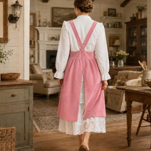 Uaussi Cotton Linen Apron Cross Back Work Apron for Women with Pockets Pinafore Dress X Cross Halter Apron for Chef Gardening - Image 5