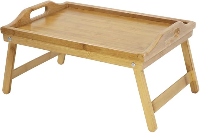 KKTONER Bamboo Bed Table Tray Breakfast Tray with Folding Legs Bed Tray for Eating and Laptop Serving Trays for Bedroom Snack Tray Bed Table Drawing Table (40)
