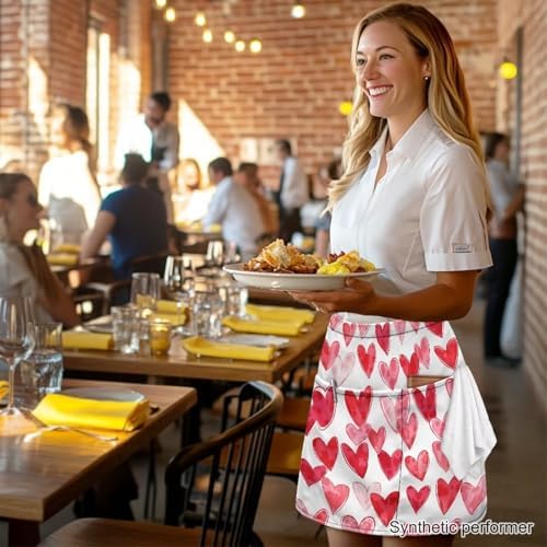 Server Apron with 3 Pockets 13 Inch Short Half Waist Aprons Waterproof Cooking Aprons for Women Men - Image 3